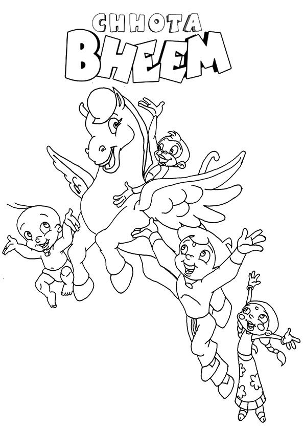 Free & Printable Chhota Bheem in Flying Horse 2 Coloring Picture,  Assignment Sheets Pictures for Child 