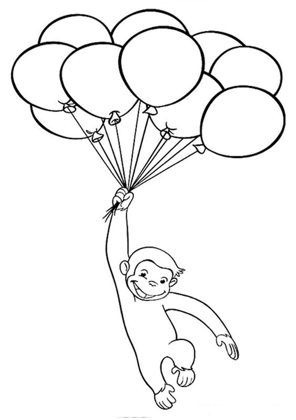 Free & Printable Curious George & Flying Balloons Coloring Picture ...