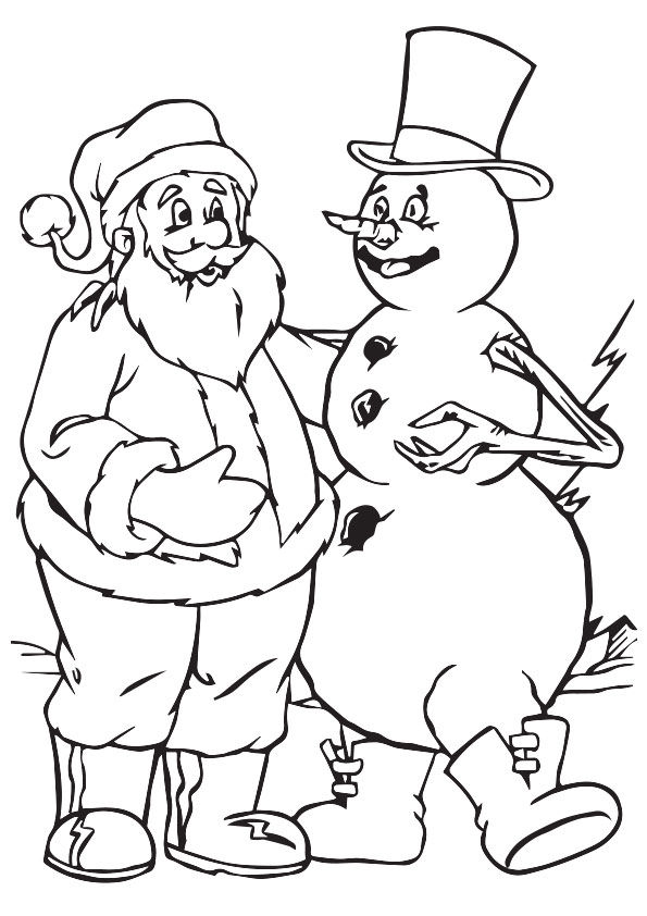 Free & Printable Santa With Frosty Coloring Picture, Assignment Sheets
